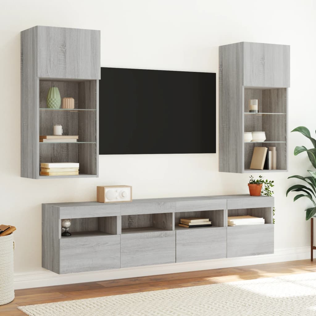vidaXL TV-Wandschrank mit LED-Leuchten Grau Sonoma 40x30x40 cm