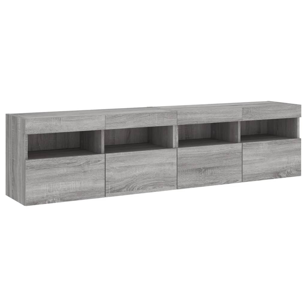 vidaXL TV-Wandschränke mit LED-Leuchten 2 Stk. Grau Sonoma 80x30x40 cm