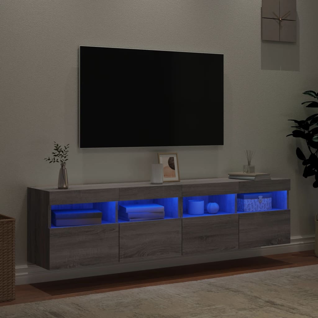 vidaXL TV-Wandschränke mit LED-Leuchten 2 Stk. Grau Sonoma 80x30x40 cm
