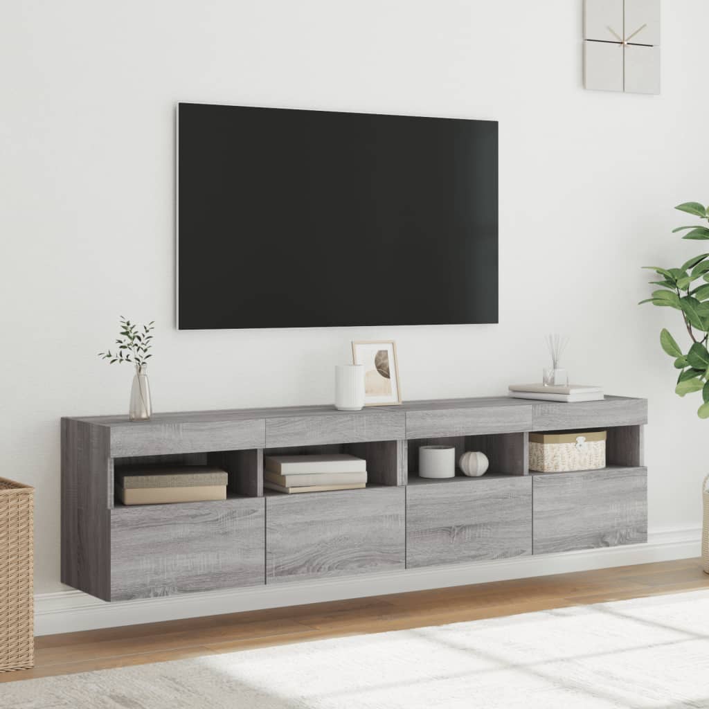vidaXL TV-Wandschränke mit LED-Leuchten 2 Stk. Grau Sonoma 80x30x40 cm