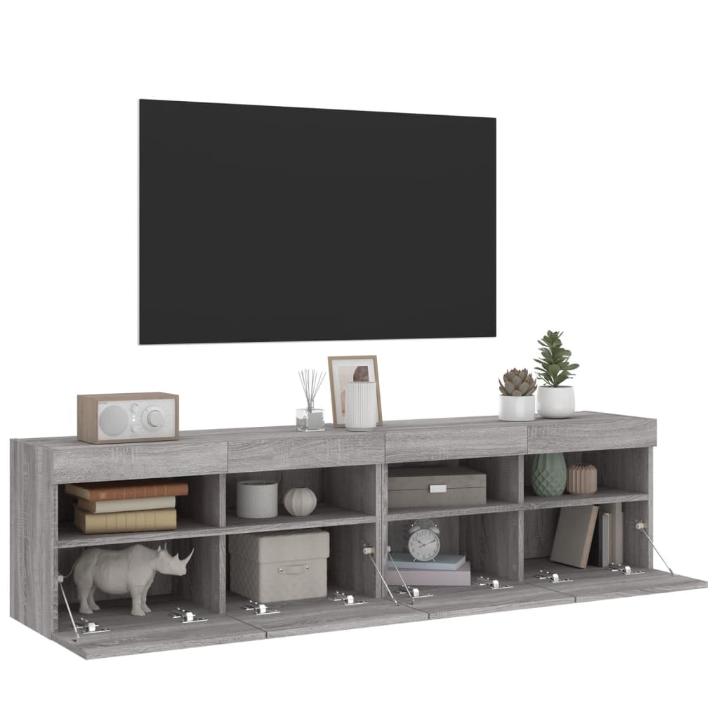 vidaXL TV-Wandschränke mit LED-Leuchten 2 Stk. Grau Sonoma 80x30x40 cm