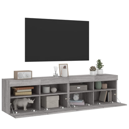 vidaXL TV-Wandschränke mit LED-Leuchten 2 Stk. Grau Sonoma 80x30x40 cm