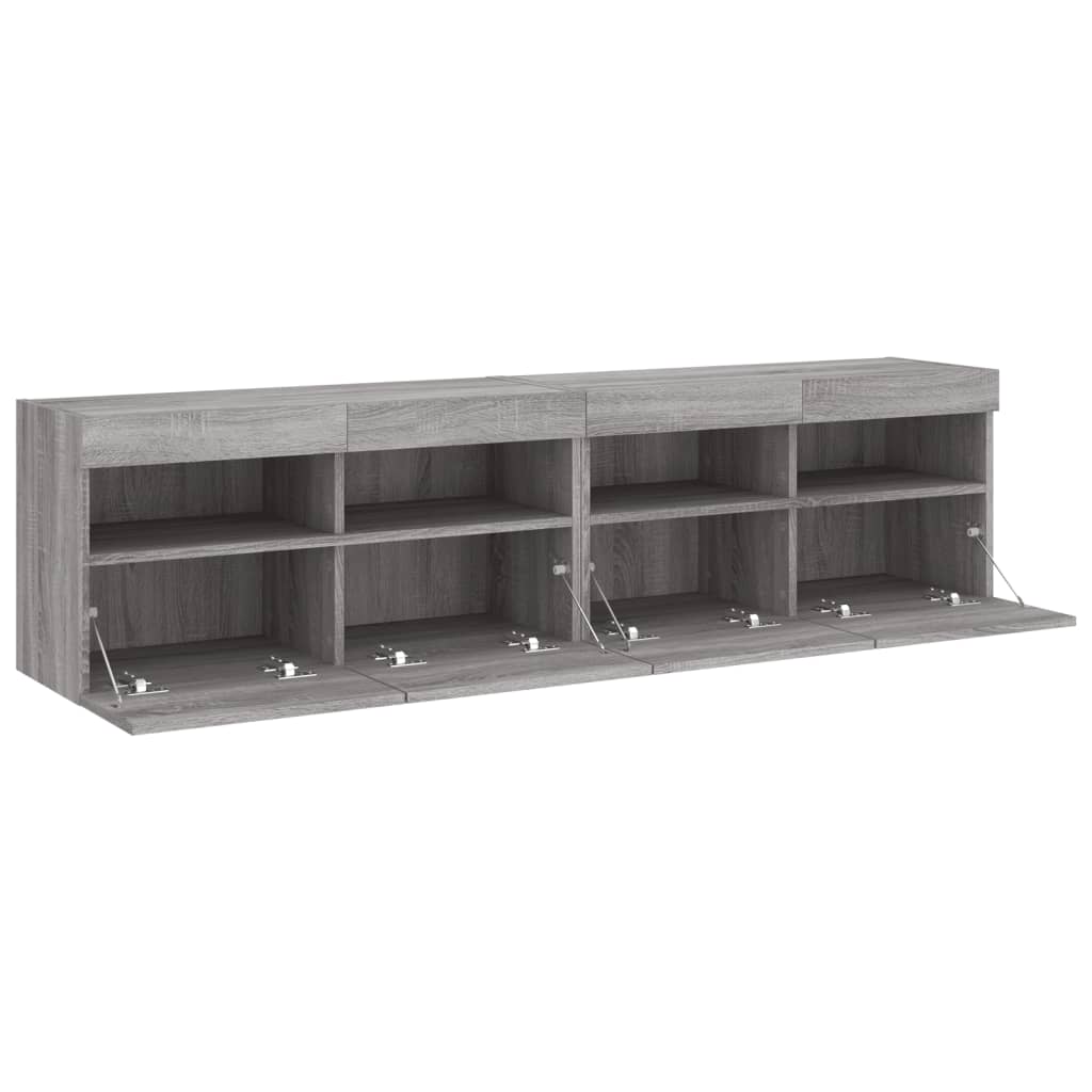 vidaXL TV-Wandschränke mit LED-Leuchten 2 Stk. Grau Sonoma 80x30x40 cm