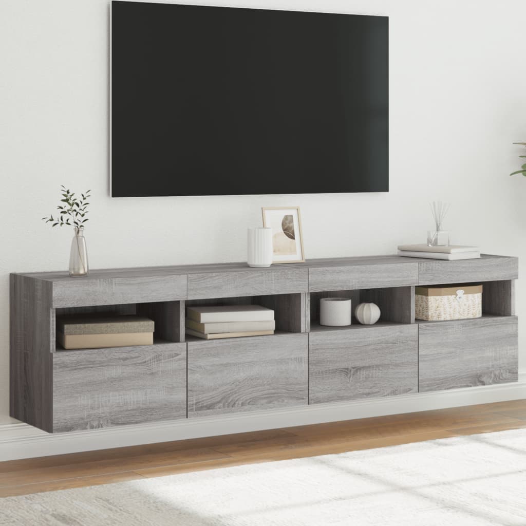 vidaXL TV-Wandschränke mit LED-Leuchten 2 Stk. Grau Sonoma 80x30x40 cm