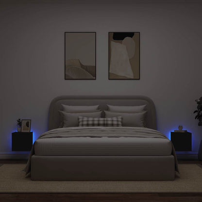 vidaXL TV-Wandschränke mit LED-Leuchten 2 Stk. Schwarz 30,5x35x30 cm