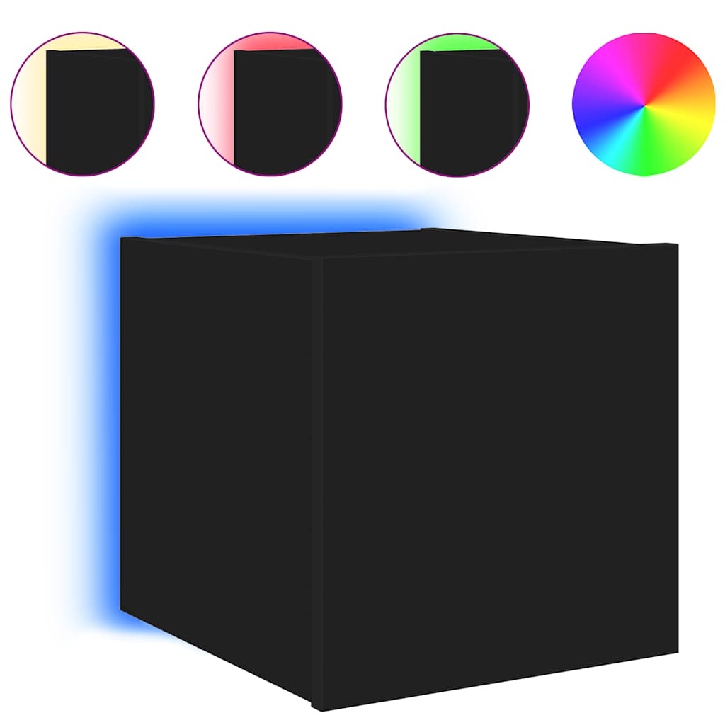 vidaXL TV-Wandschränke mit LED-Leuchten 2 Stk. Schwarz 30,5x35x30 cm