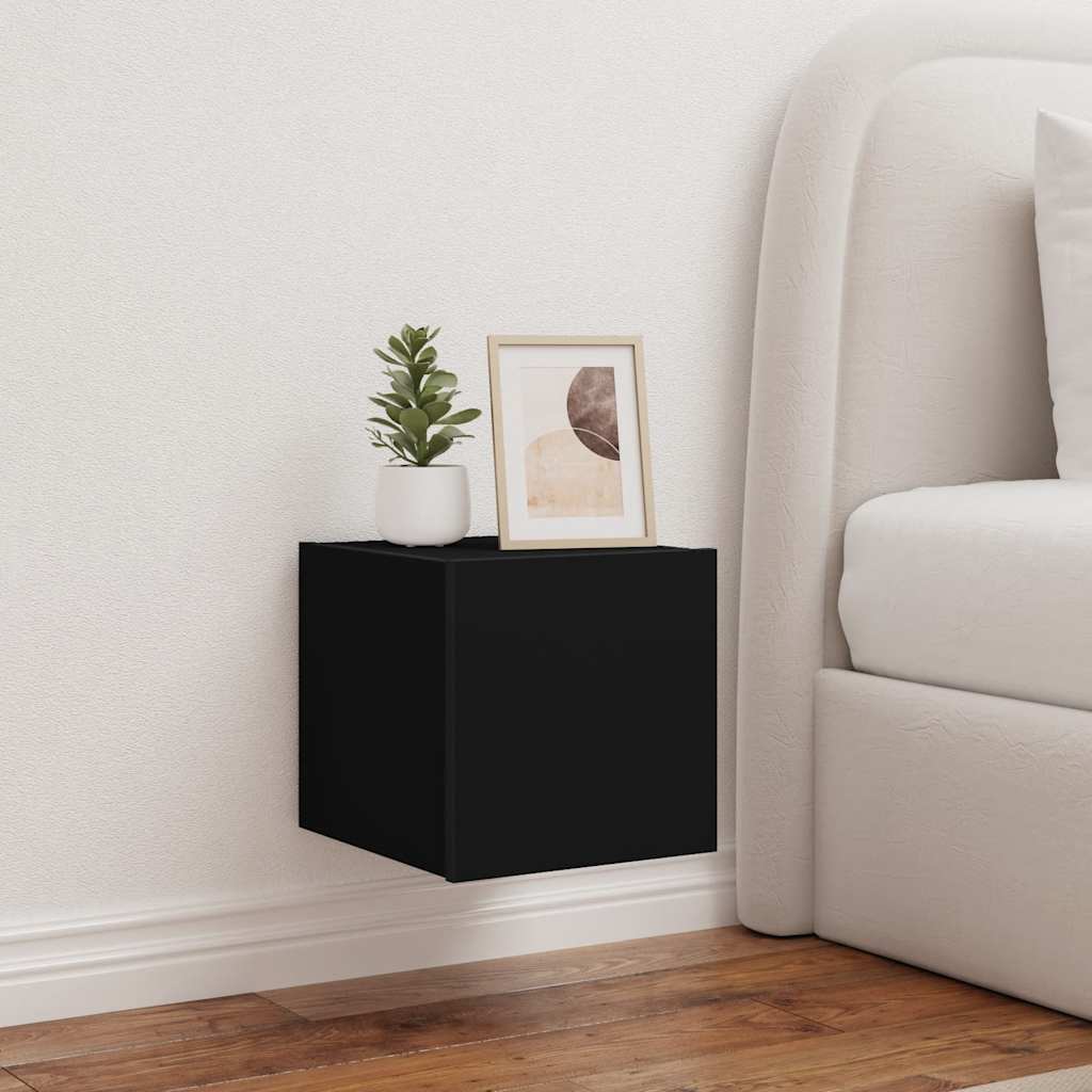 vidaXL TV-Wandschränke mit LED-Leuchten 2 Stk. Schwarz 30,5x35x30 cm
