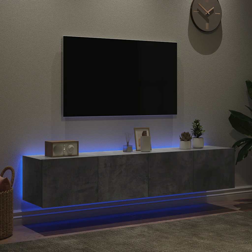 vidaXL TV-Wandschränke mit LED-Leuchten 2 Stk. Betongrau 80x35x31 cm