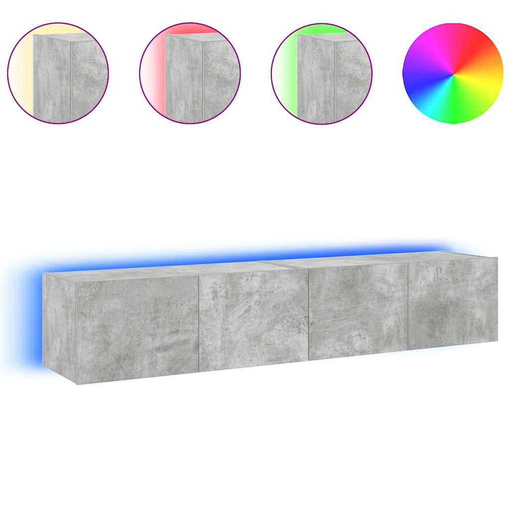 vidaXL TV-Wandschränke mit LED-Leuchten 2 Stk. Betongrau 80x35x31 cm