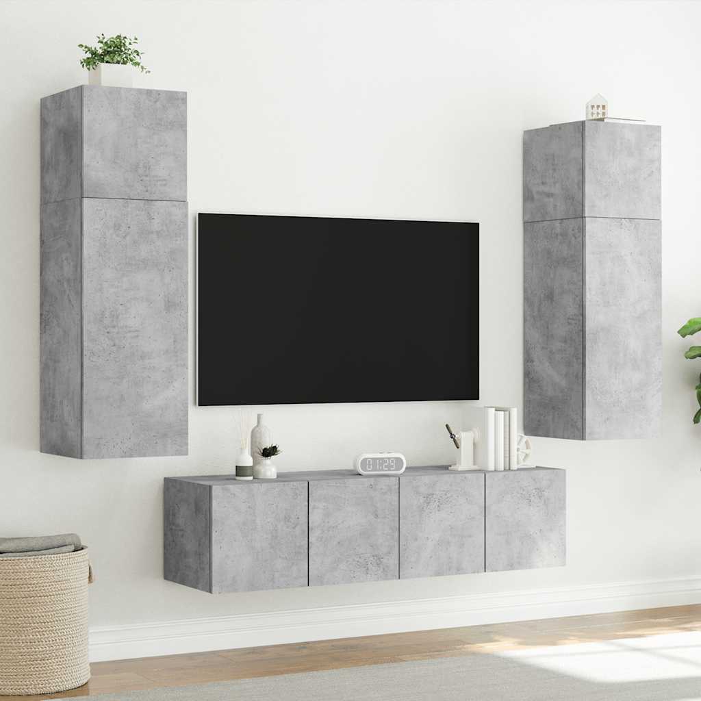 vidaXL TV-Wandschränke mit LED-Leuchten 2 Stk. Betongrau 80x35x31 cm