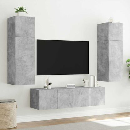 vidaXL TV-Wandschränke mit LED-Leuchten 2 Stk. Betongrau 80x35x31 cm