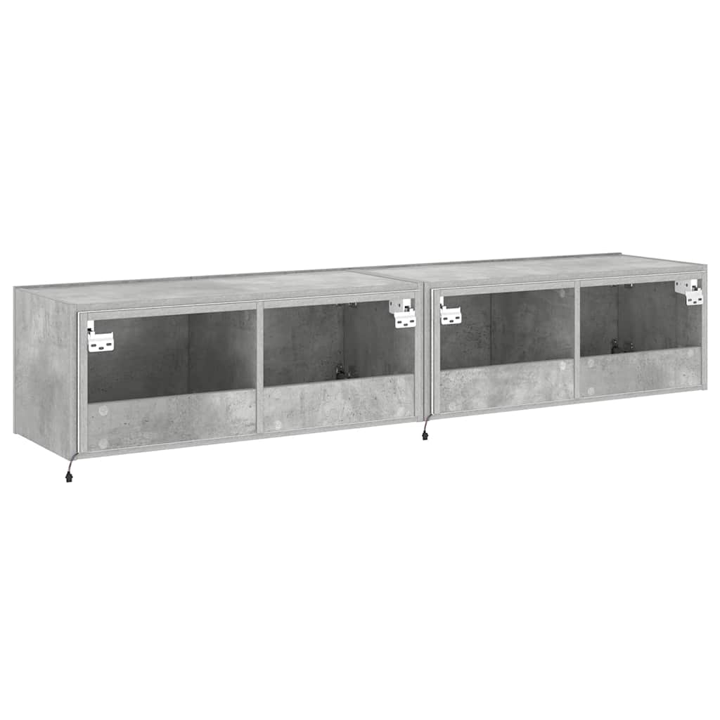 vidaXL TV-Wandschränke mit LED-Leuchten 2 Stk. Betongrau 80x35x31 cm