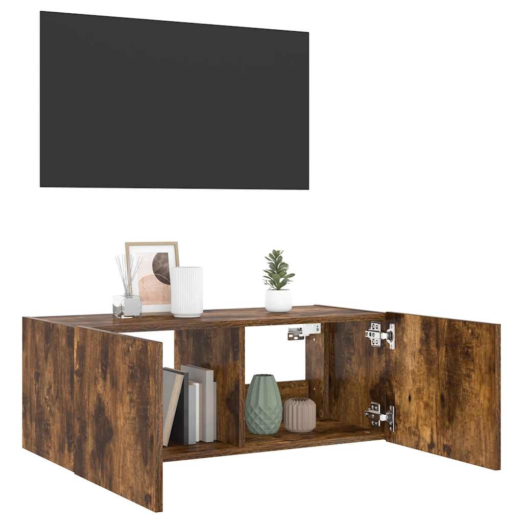TV-Wandschrank mit LED-Leuchten Räuchereiche 80x35x31 cm