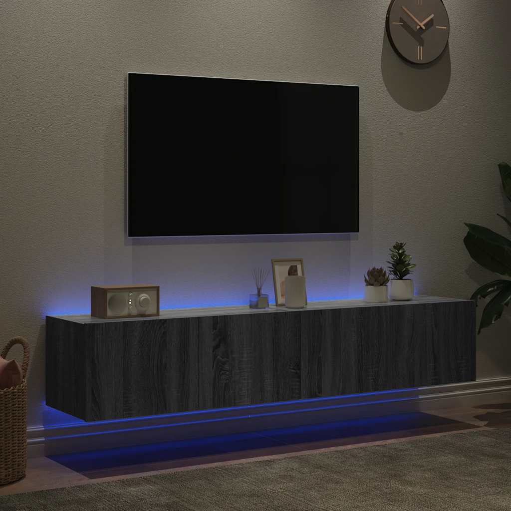 TV-Wandschränke mit LED-Leuchten 2 Stk. Grau Sonoma 80x35x31 cm