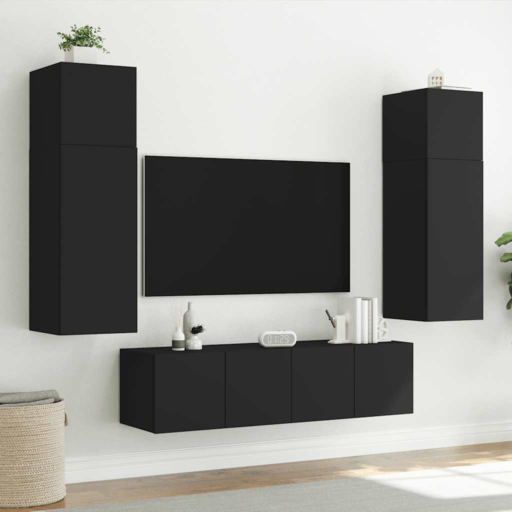 vidaXL TV-Wandschrank mit LED-Leuchten Schwarz 60x35x41 cm
