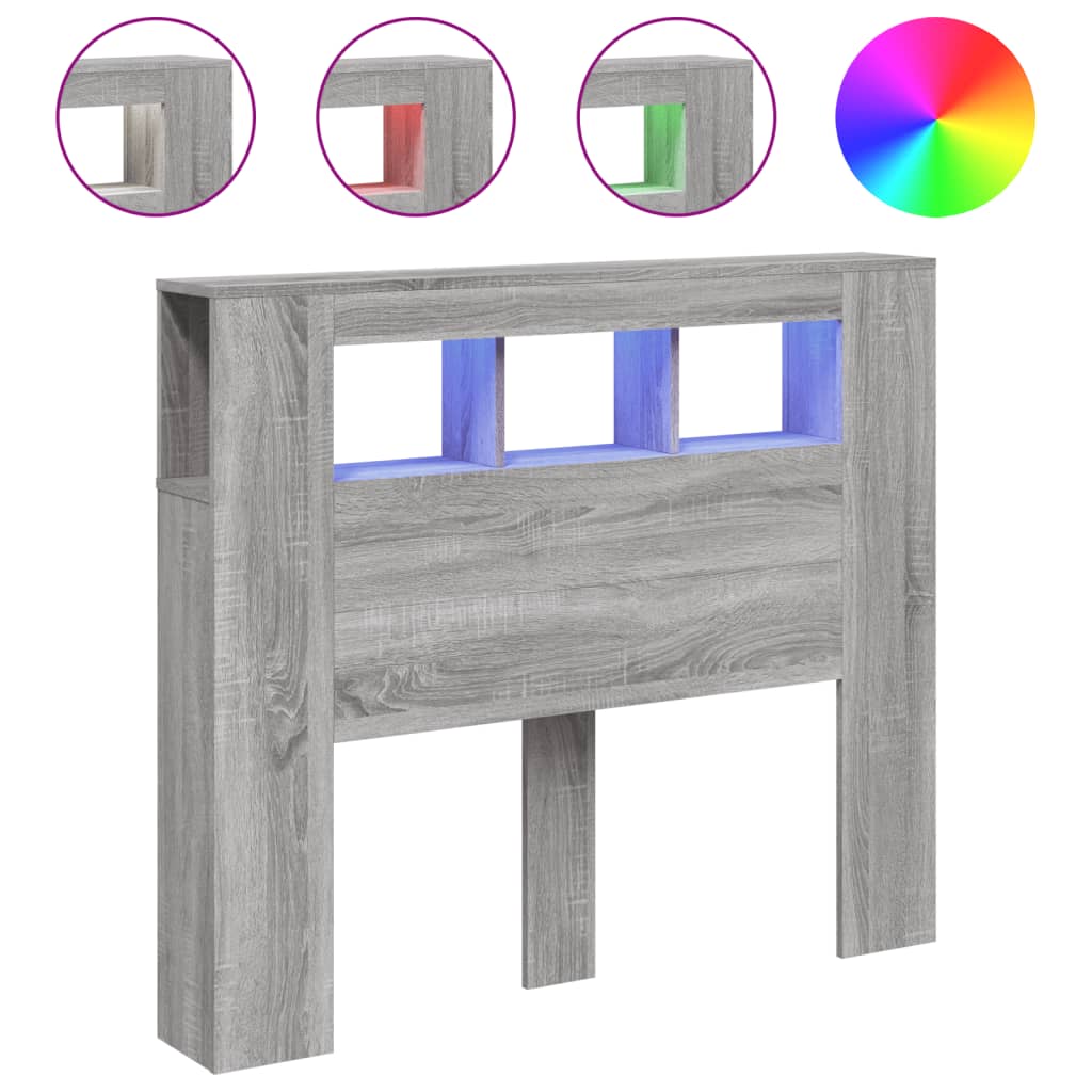 vidaXL LED-Kopfteil Grau Sonoma 120x18,5x103,5 cm Holzwerkstoff