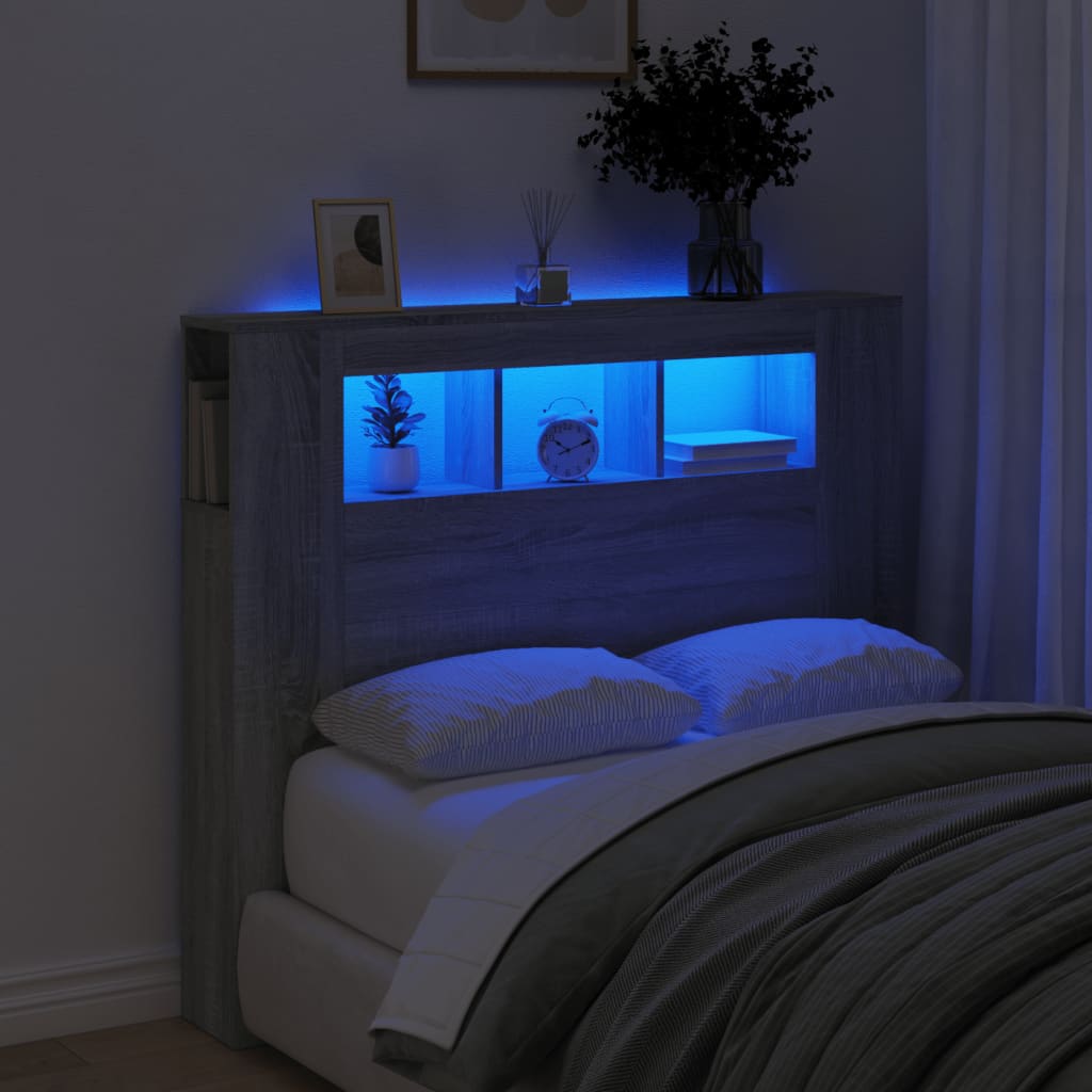 vidaXL LED-Kopfteil Grau Sonoma 120x18,5x103,5 cm Holzwerkstoff