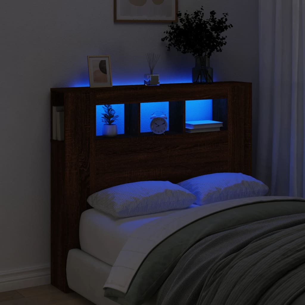 vidaXL LED-Kopfteil Braun Eichen-Optik 120x18,5x103,5 cm Holzwerkstoff