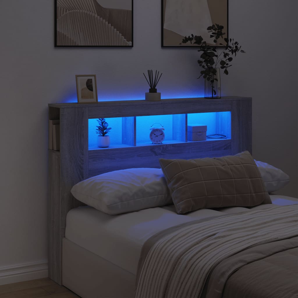 vidaXL LED-Kopfteil Grau Sonoma 140x18,5x103,5 cm Holzwerkstoff