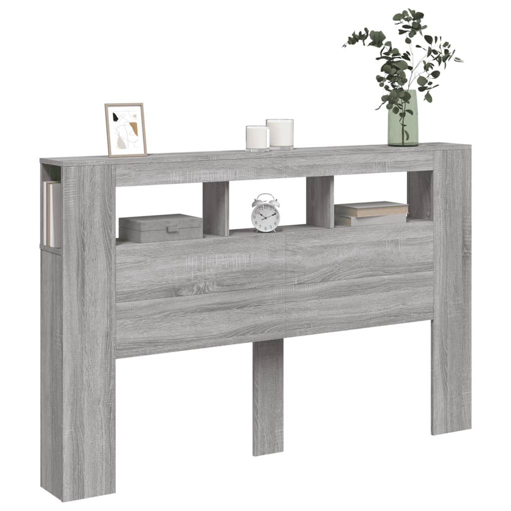 vidaXL LED-Kopfteil Grau Sonoma 160x18,5x103,5 cm Holzwerkstoff