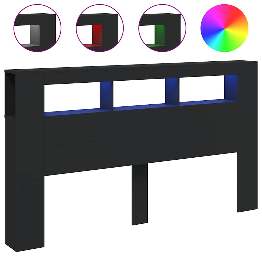 vidaXL LED-Kopfteil Schwarz 180x18,5x103,5 cm Holzwerkstoff
