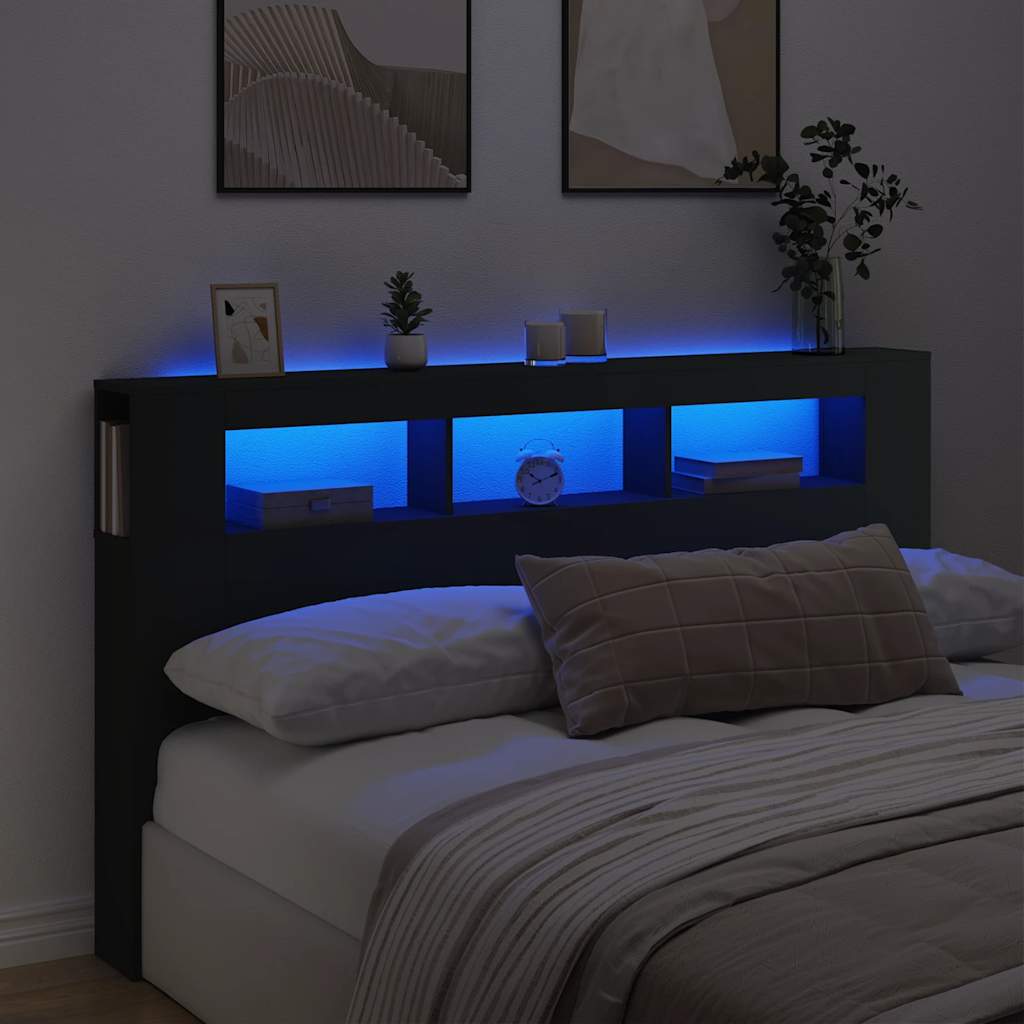 vidaXL LED-Kopfteil Schwarz 180x18,5x103,5 cm Holzwerkstoff