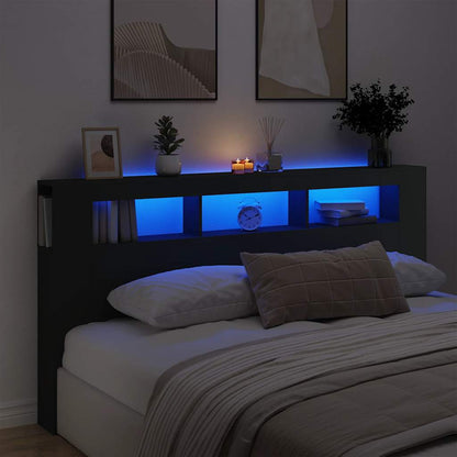 vidaXL LED-Kopfteil Schwarz 200x18,5x103,5 cm Holzwerkstoff