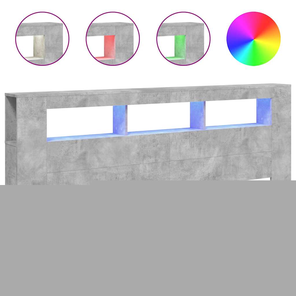 vidaXL LED-Kopfteil Betongrau 200x18,5x103,5 cm Holzwerkstoff