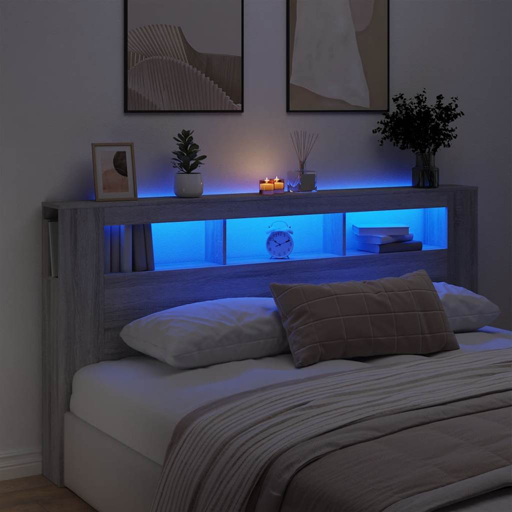 vidaXL LED-Kopfteil Grau Sonoma 200x18,5x103,5 cm Holzwerkstoff