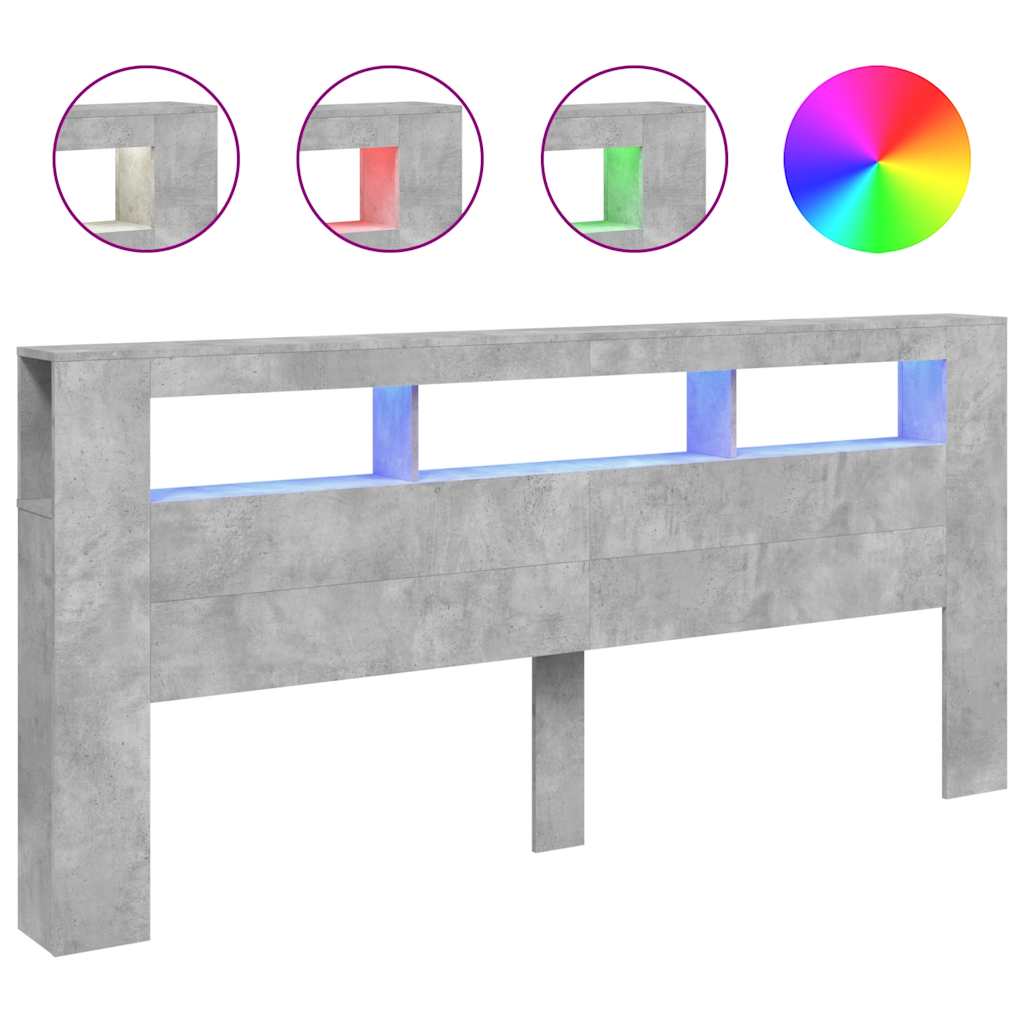 vidaXL LED-Kopfteil Betongrau 220x18,5x103,5 cm Holzwerkstoff
