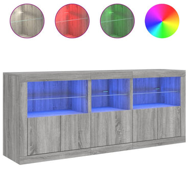 vidaXL Buffet avec lumières LED Gris Sonoma 162x37x67 cm