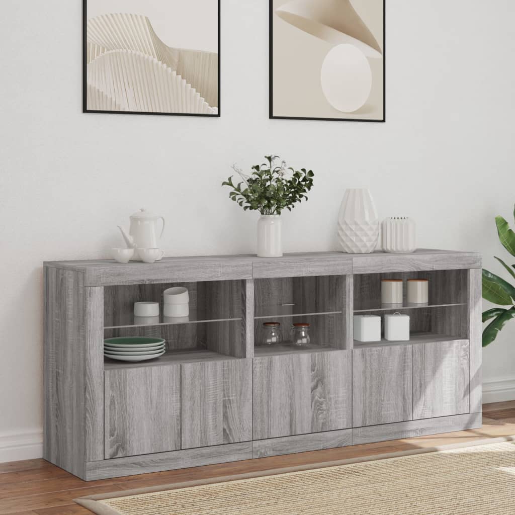 vidaXL Buffet avec lumières LED Gris Sonoma 162x37x67 cm
