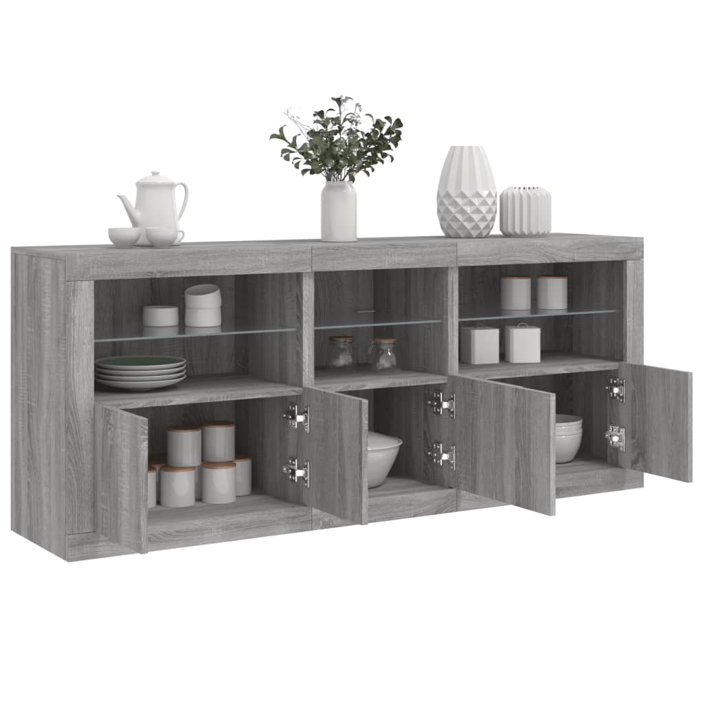 vidaXL Buffet avec lumières LED Gris Sonoma 162x37x67 cm