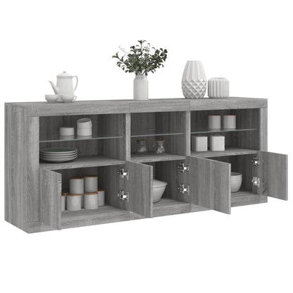 vidaXL Buffet avec lumières LED Gris Sonoma 162x37x67 cm