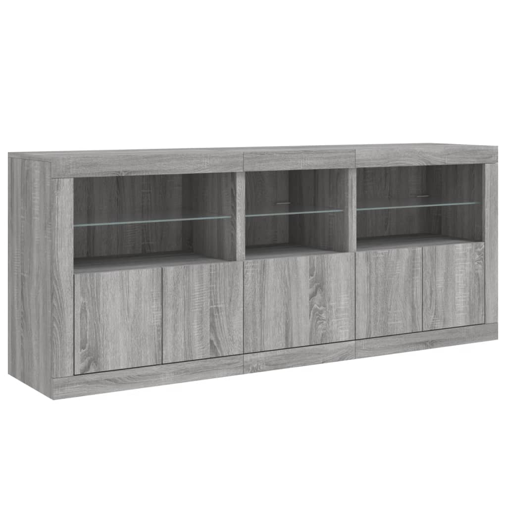 vidaXL Buffet avec lumières LED Gris Sonoma 162x37x67 cm
