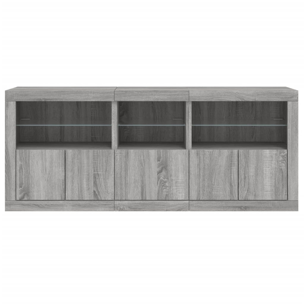 vidaXL Buffet avec lumières LED Gris Sonoma 162x37x67 cm