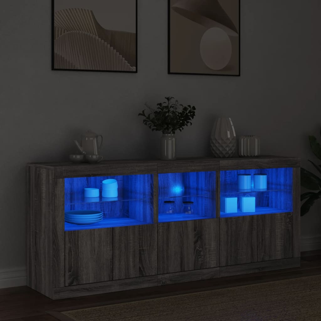 vidaXL Buffet avec lumières LED Gris Sonoma 162x37x67 cm