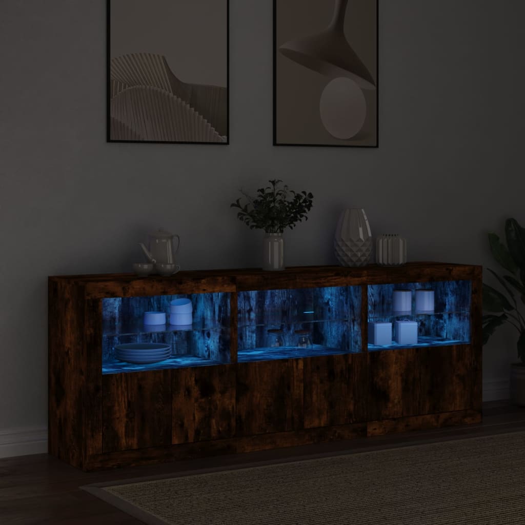 vidaXL Sideboard mit LED-Leuchten Räuchereiche 181,5x37x67 cm
