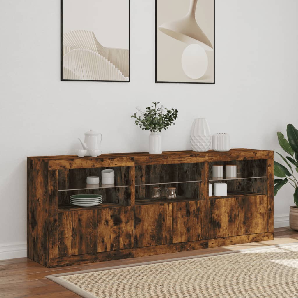 vidaXL Sideboard mit LED-Leuchten Räuchereiche 181,5x37x67 cm