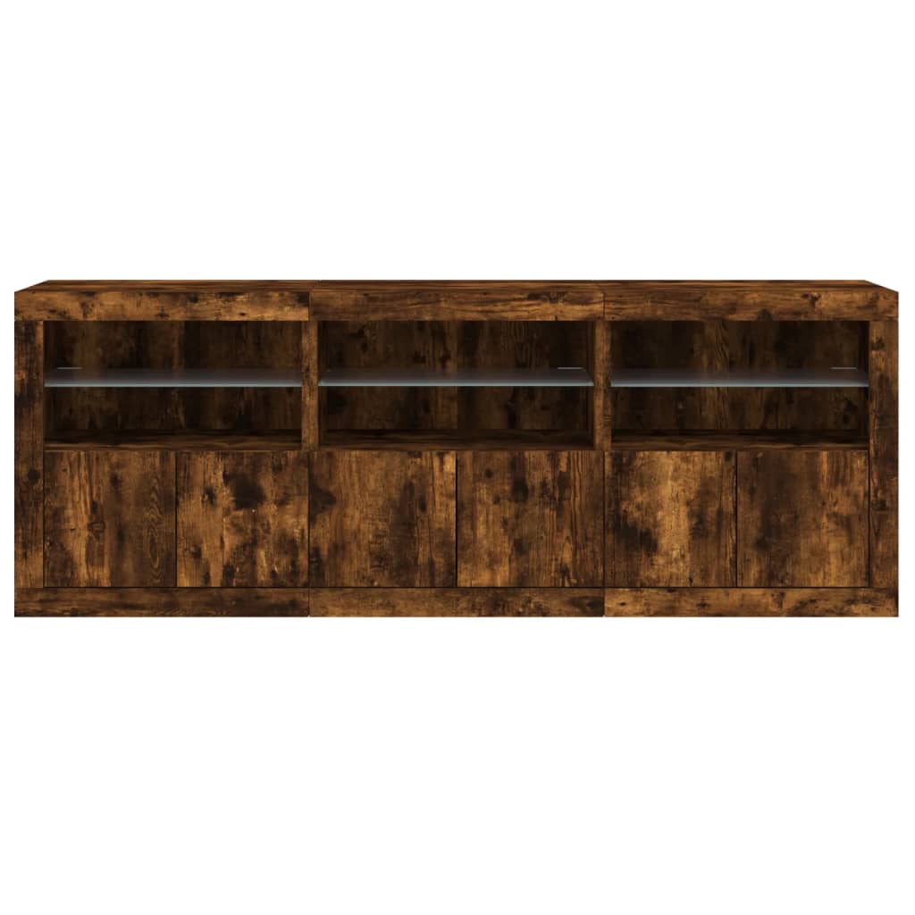 vidaXL Sideboard mit LED-Leuchten Räuchereiche 181,5x37x67 cm