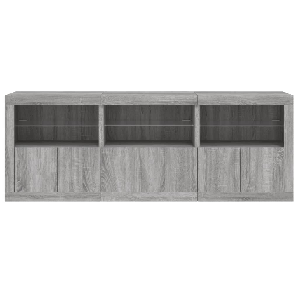 vidaXL Sideboard mit LED-Leuchten Grau Sonoma 181,5x37x67 cm