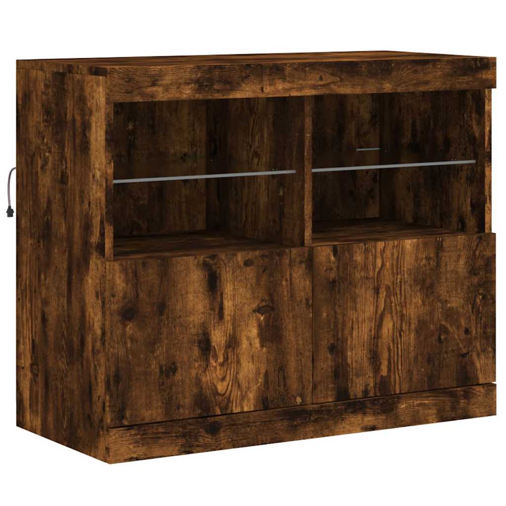 vidaXL Sideboard mit LED-Leuchten Räuchereiche 202x37x67 cm