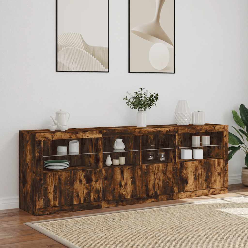 vidaXL Sideboard mit LED-Leuchten Räuchereiche 202x37x67 cm