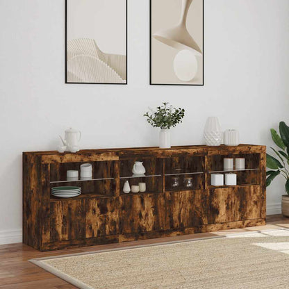 vidaXL Sideboard mit LED-Leuchten Räuchereiche 202x37x67 cm