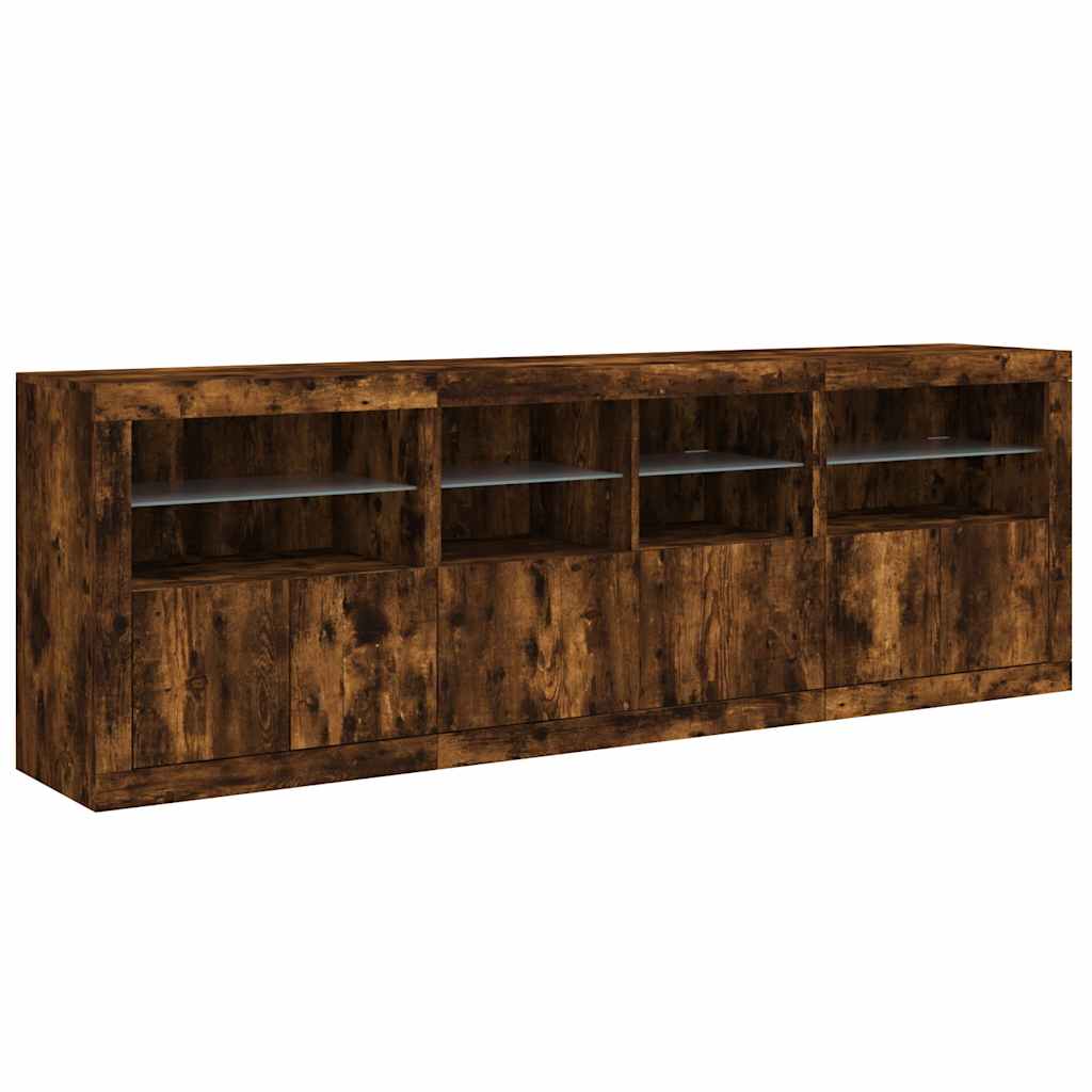 vidaXL Sideboard mit LED-Leuchten Räuchereiche 202x37x67 cm