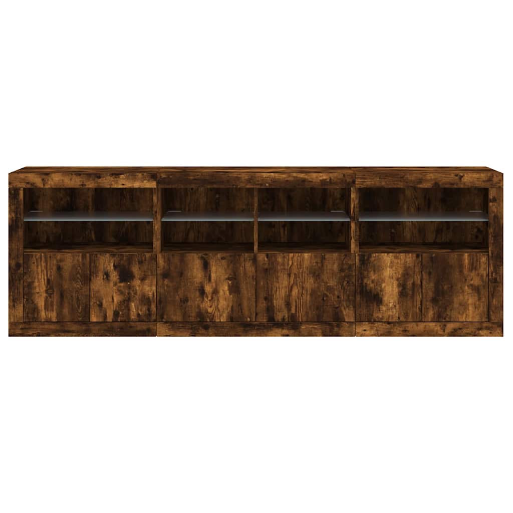 vidaXL Sideboard mit LED-Leuchten Räuchereiche 202x37x67 cm