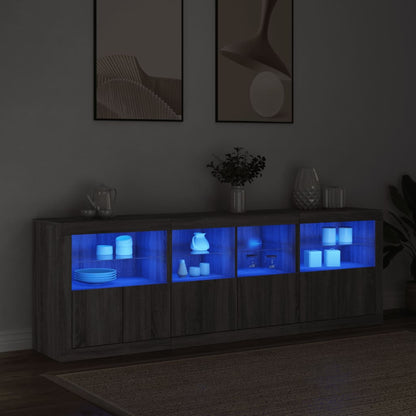 vidaXL Buffet avec lumières LED gris Sonoma 202x37x67 cm