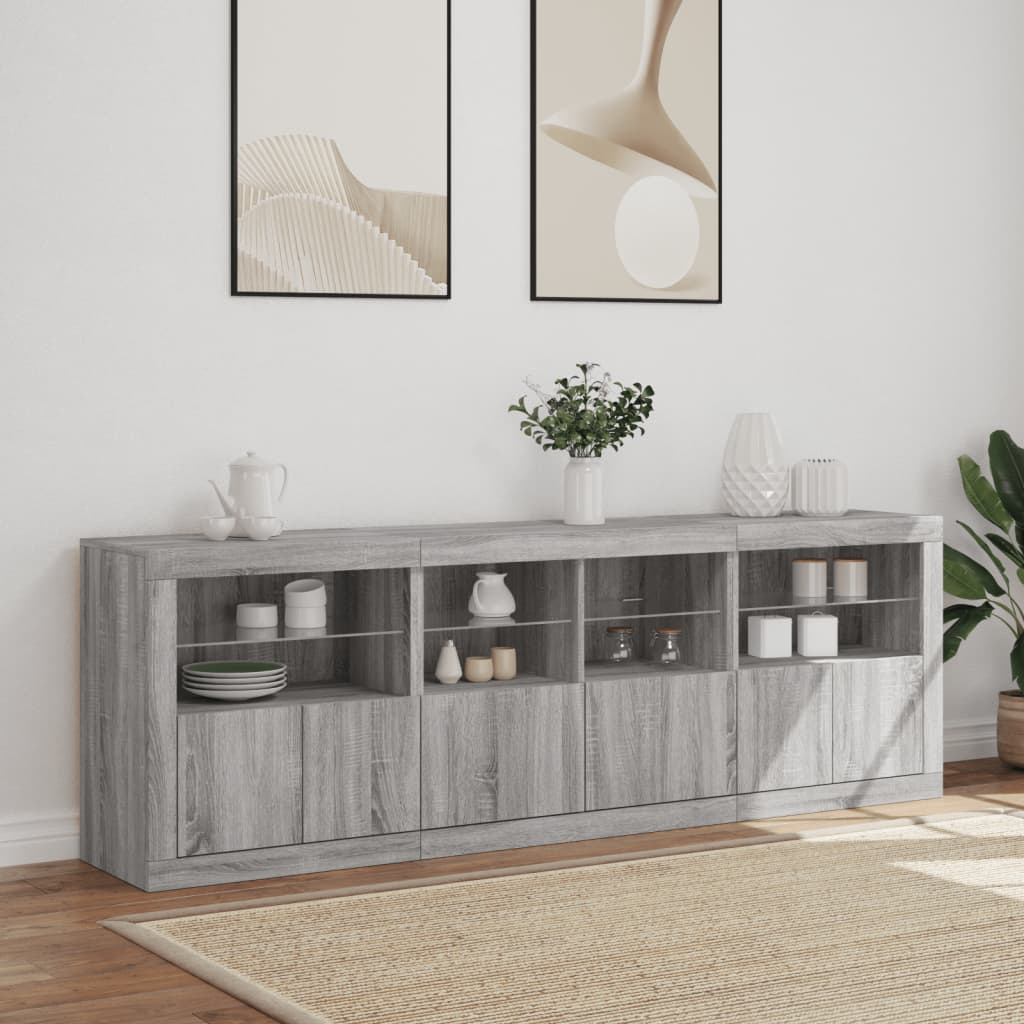 vidaXL Buffet avec lumières LED gris Sonoma 202x37x67 cm