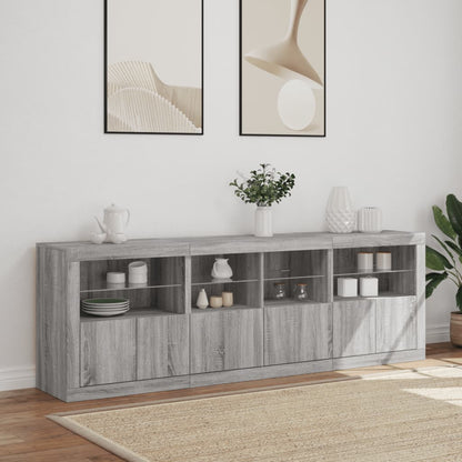 vidaXL Buffet avec lumières LED gris Sonoma 202x37x67 cm