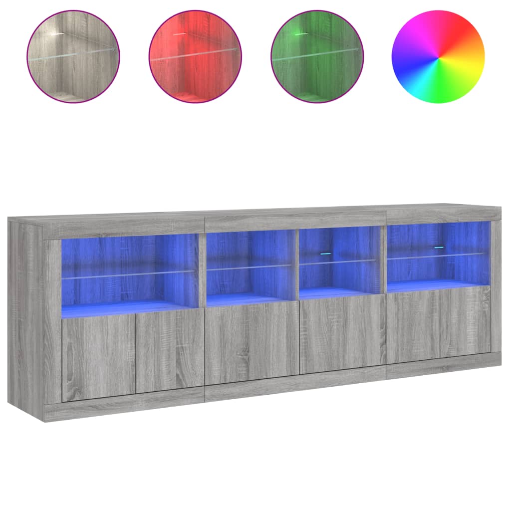 vidaXL Buffet avec lumières LED gris Sonoma 202x37x67 cm